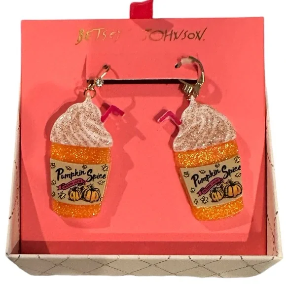 BETSEY JOHNSON Pumpkin Spice Latte Earrings - It’s Fall Y’all - Picture 1 of 8
